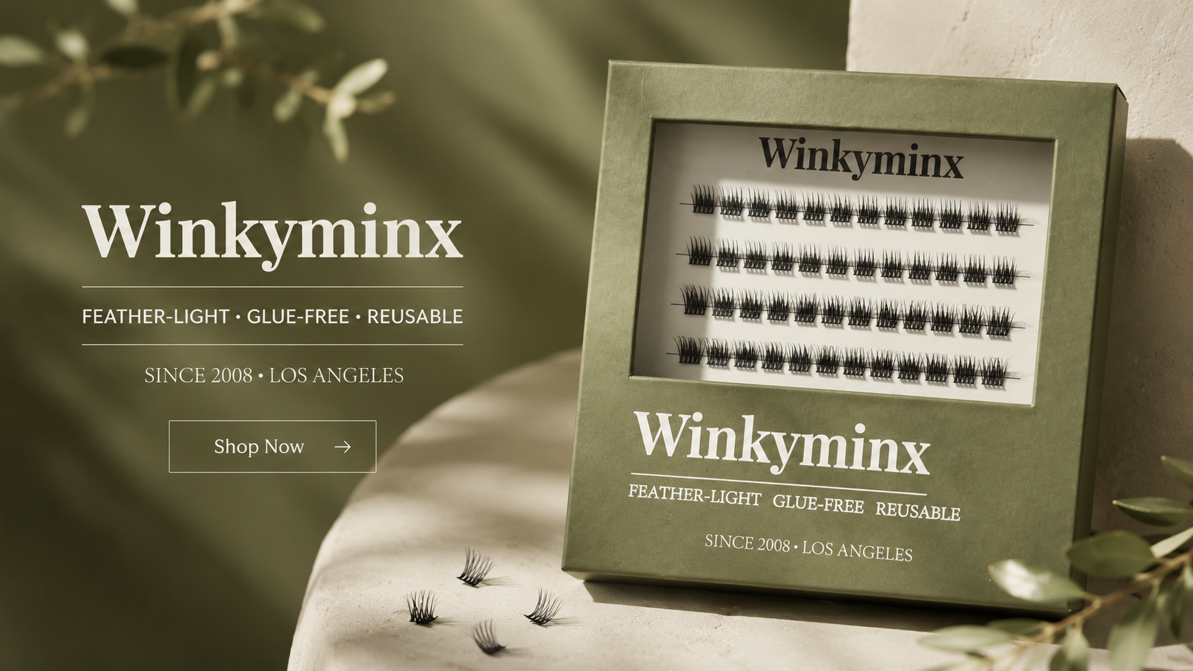 Original Winkyminx lash products in olive green packaging